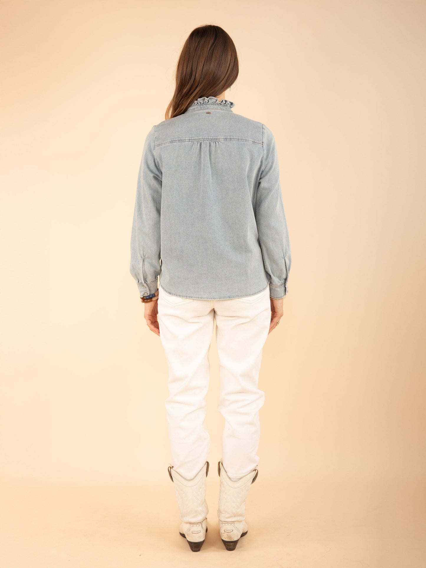 Jeansbluse mit Volants