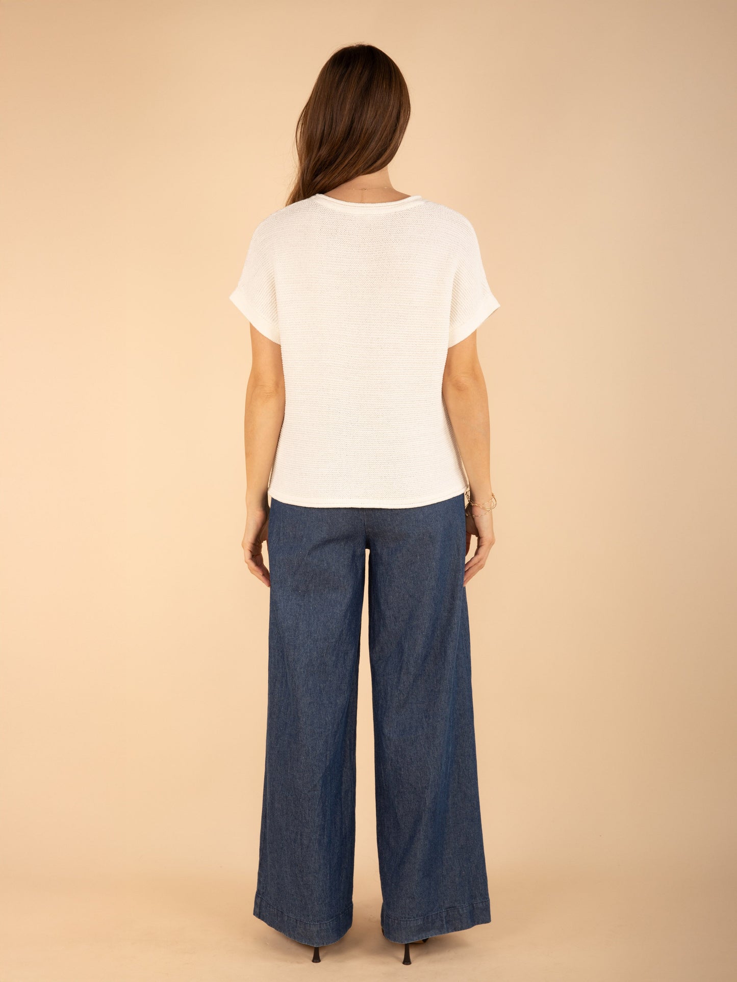 Kurzärmeliger Pullover in Écru