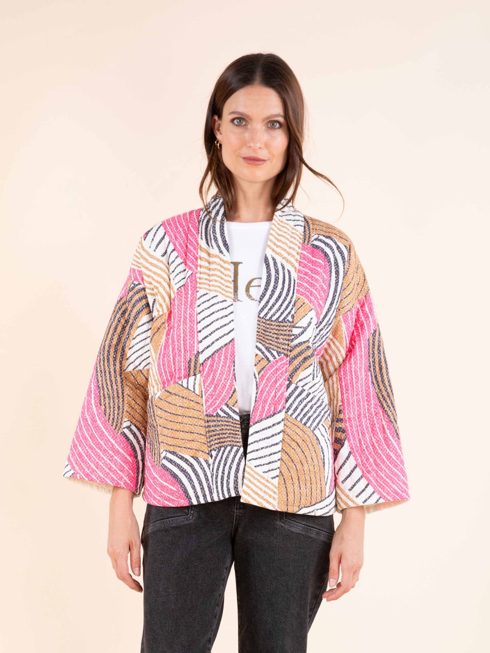 Gesteppte Kimonojacke mit Print