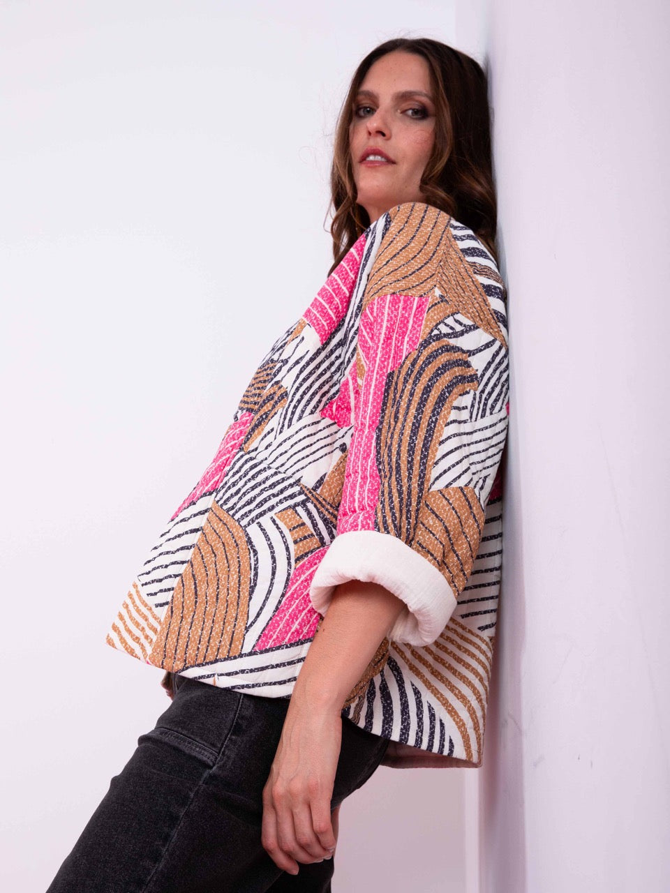 Gesteppte Kimonojacke mit Print