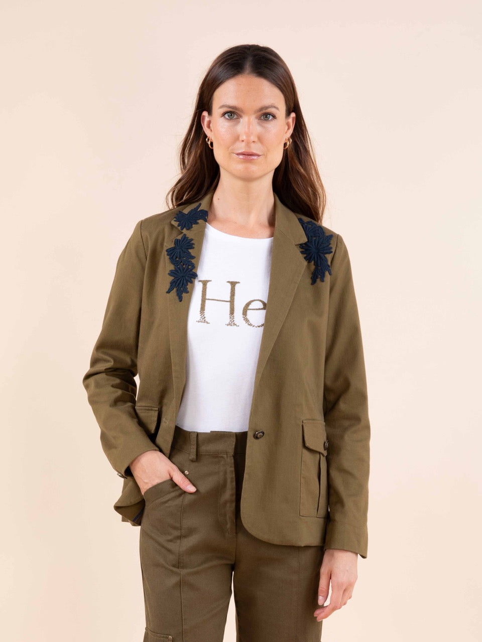 Gerader, bestickter Blazer
