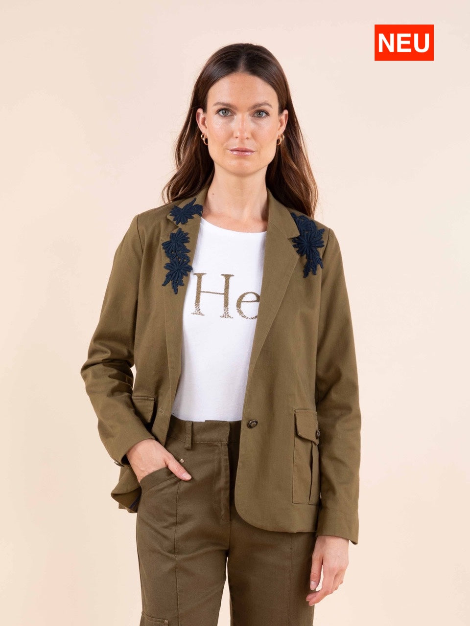 Gerader, bestickter Blazer