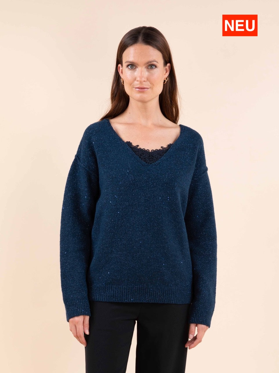 Reverso-Pulli mit Pailletten in Petrol