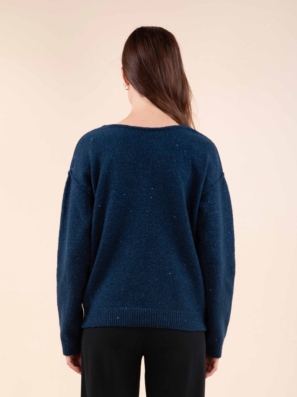 Reverso-Pulli mit Pailletten in Petrol