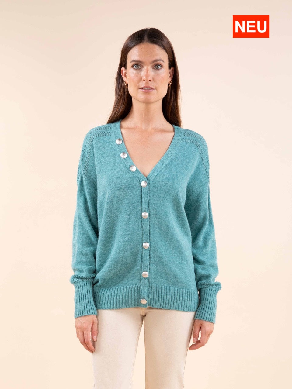 Reverso-Strickjacke aus Mischwolle in Graugrün