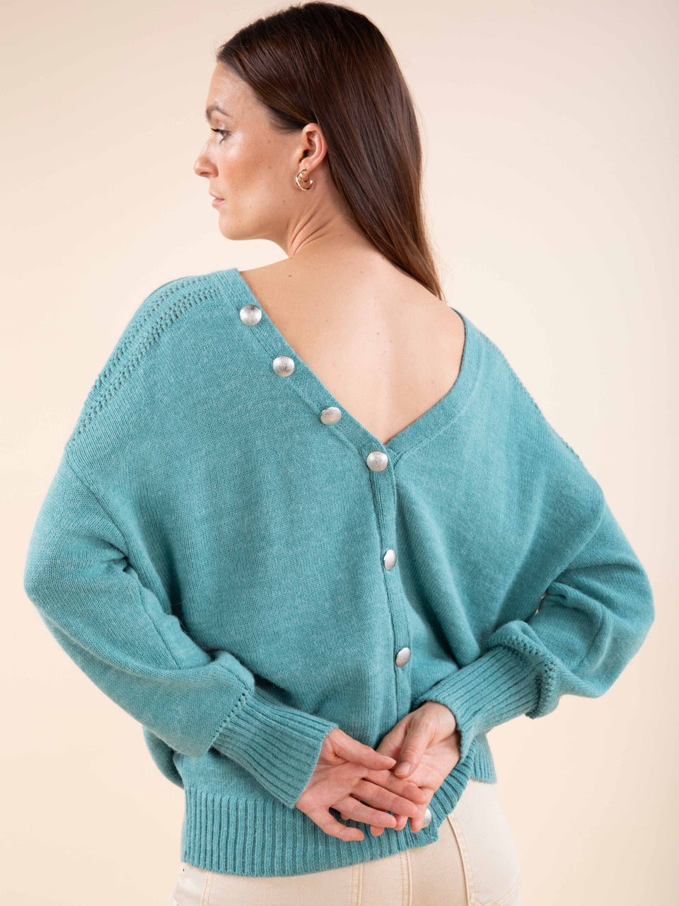Reverso-Strickjacke aus Mischwolle in Graugrün