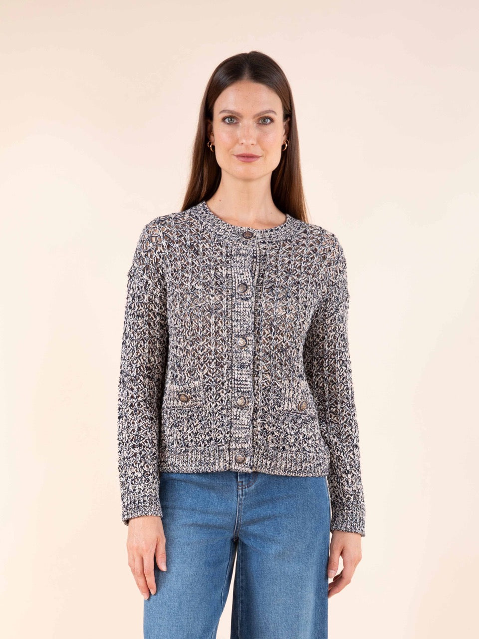 Dreifarbige Strickjacke