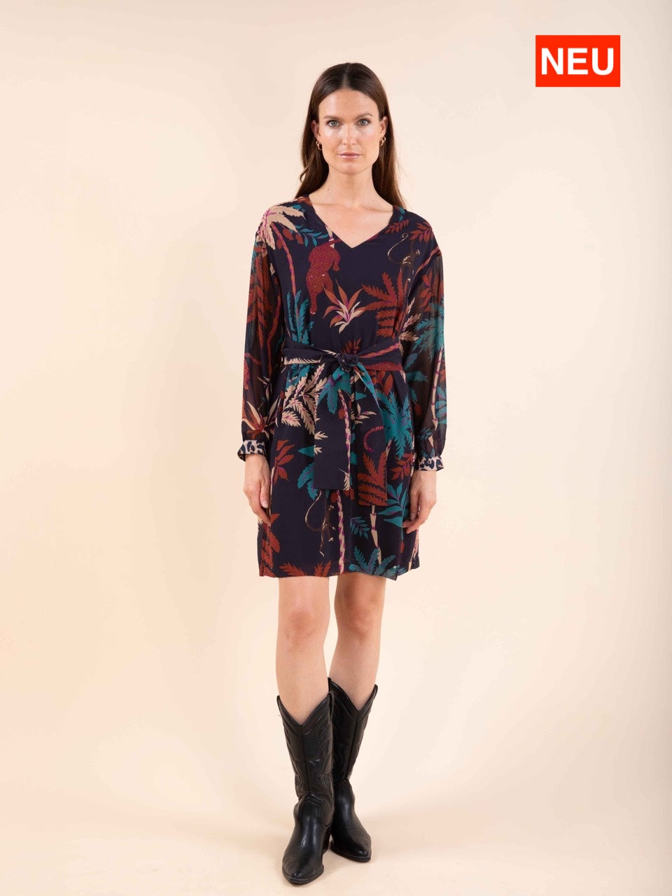 Bedrucktes Kleid mit Gürtel