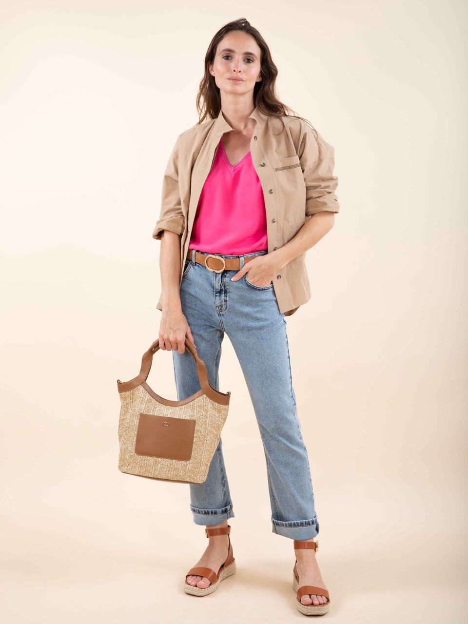 Top mit verziertem V-Ausschnitt in Rosa