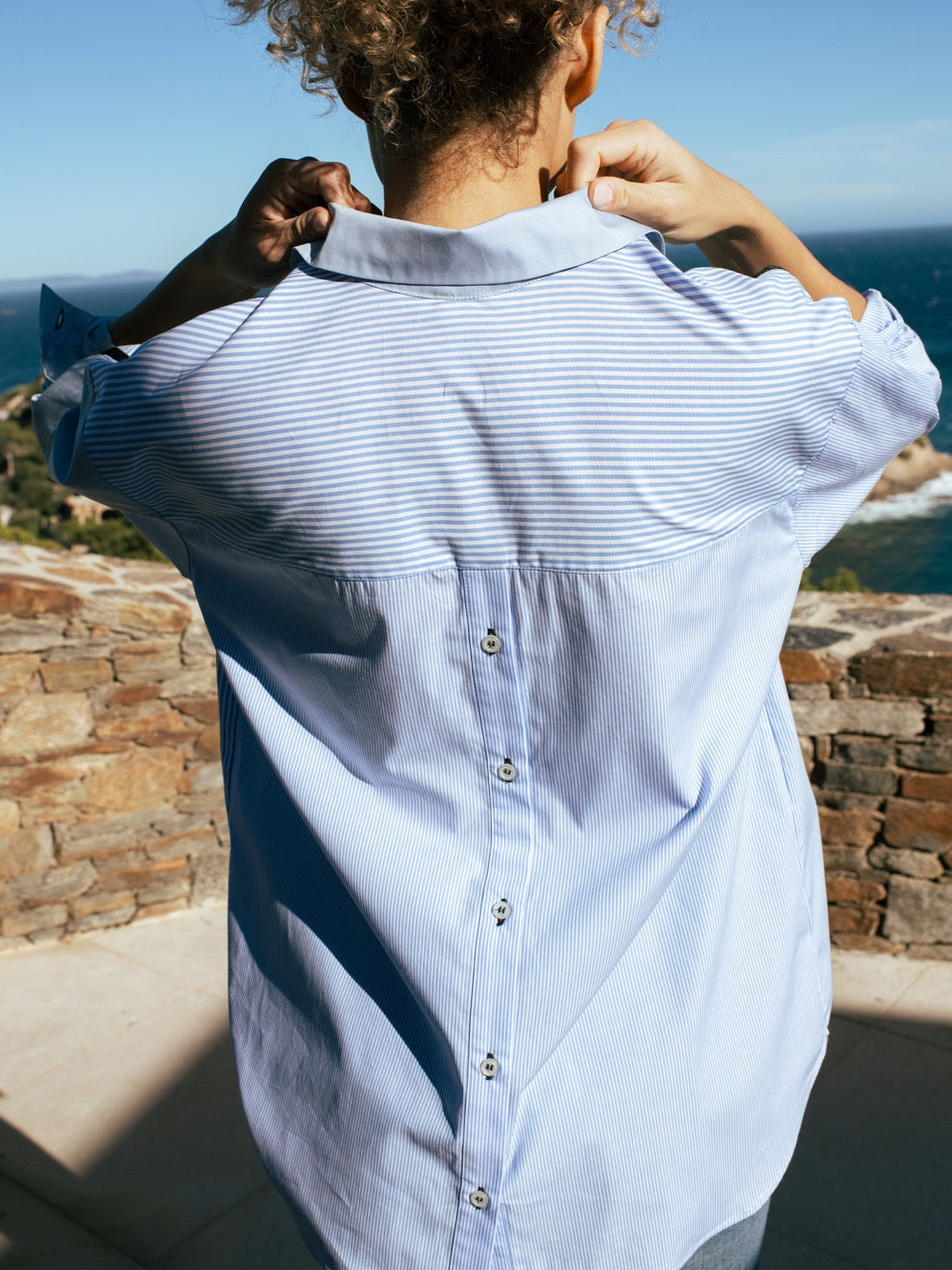Bluse mit Streifenmix, blau