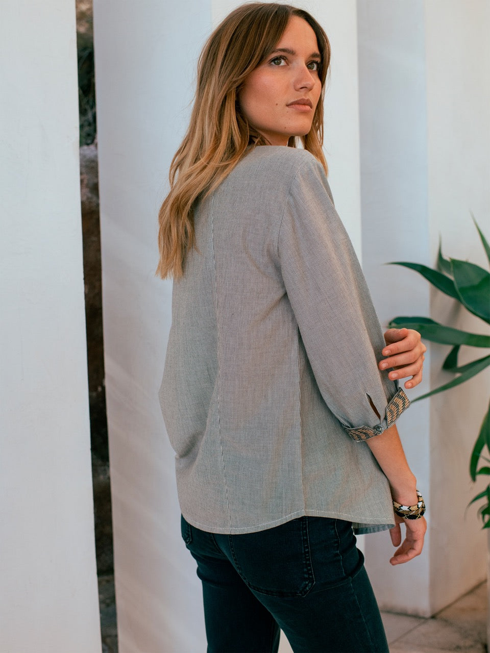 Gestreifte Bluse mit Pailletten