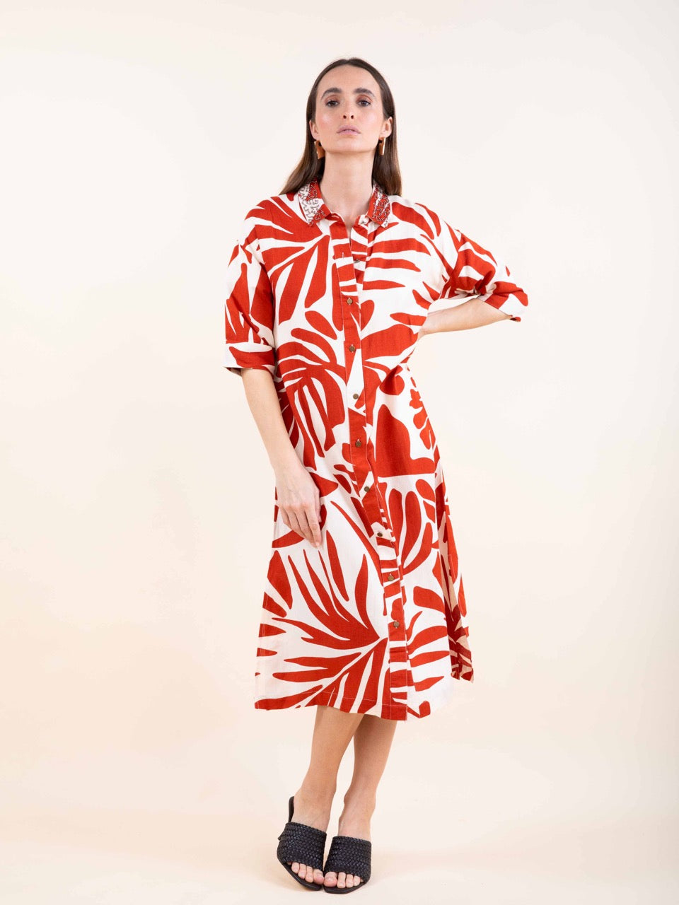 Bedrucktes Hemdkleid in Paprika