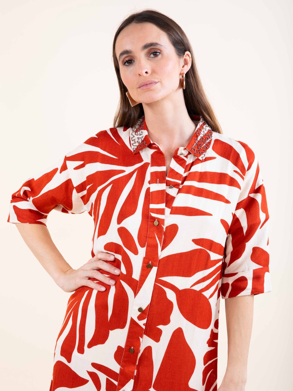 Bedrucktes Hemdkleid in Paprika