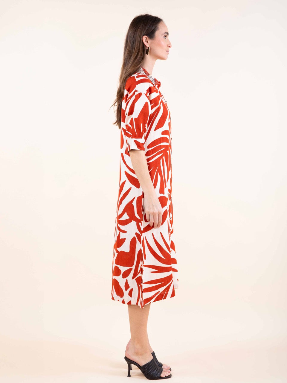 Bedrucktes Hemdkleid in Paprika