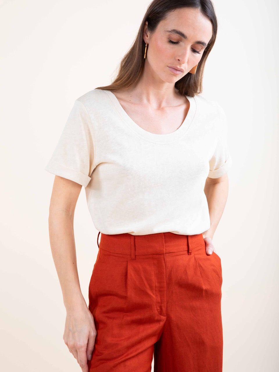 Hose aus Halbleinen in Paprika
