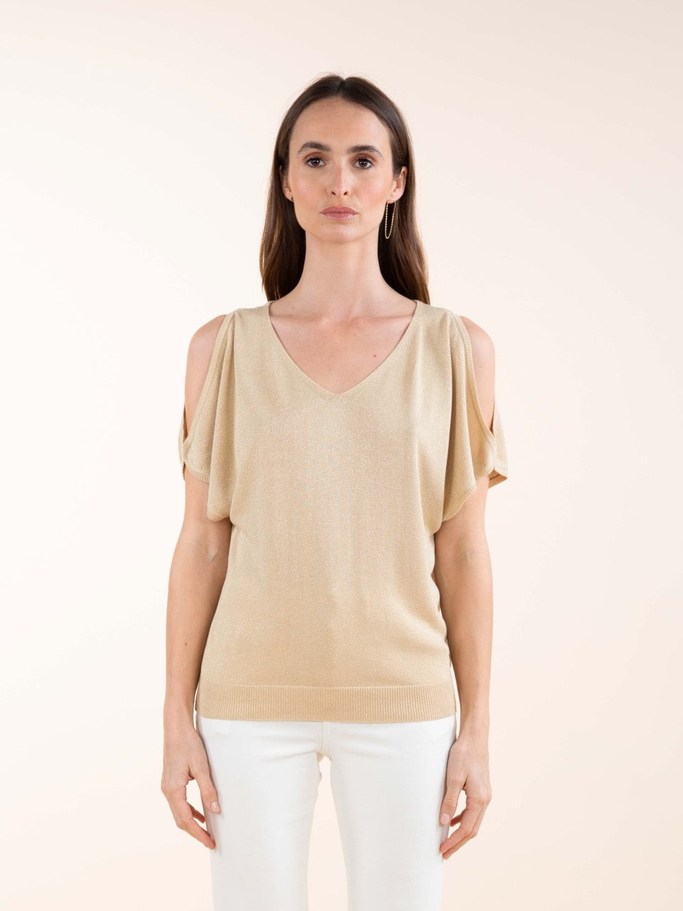 Pulli mit kurzen Ärmeln in Champagner