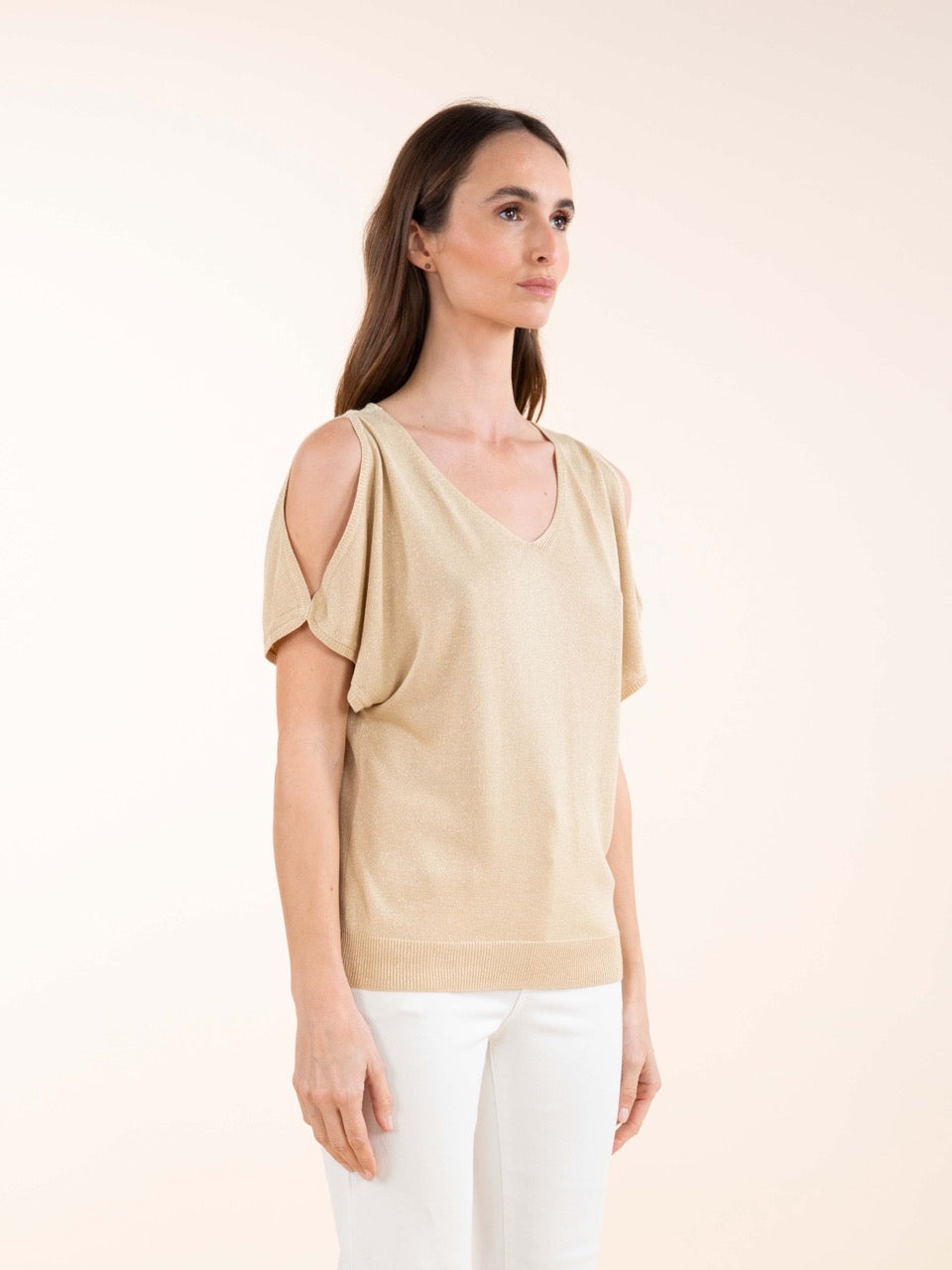 Pulli mit kurzen Ärmeln in Champagner