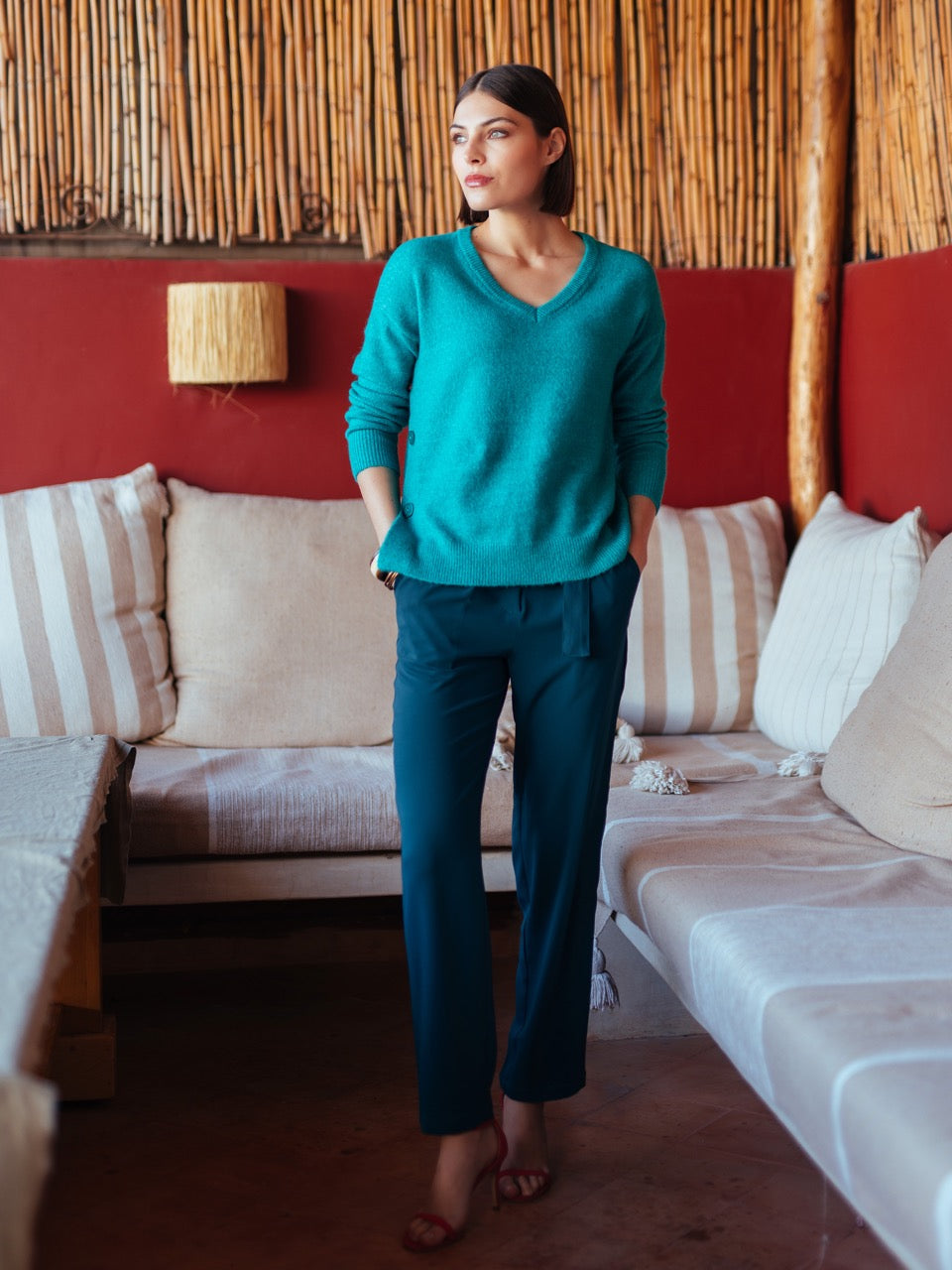 Fließende Hose mit Gürtel in Canard