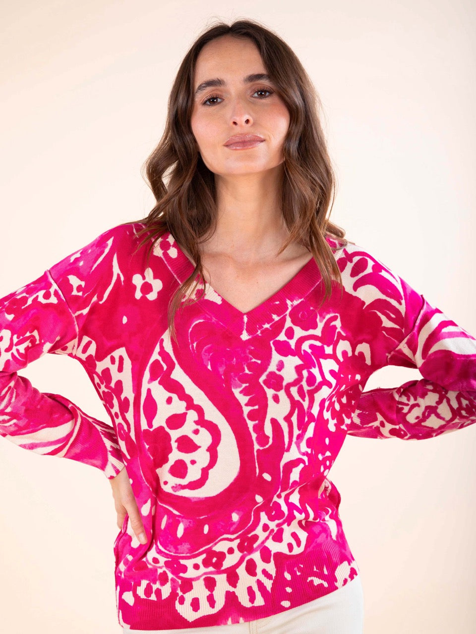 Pullover mit Bandana-Print in Rosa