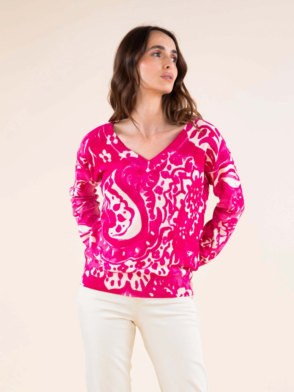 Pullover mit Bandana-Print in Rosa