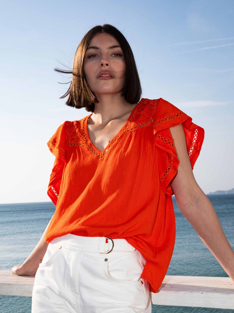 Plumetis-Bluse in Mandarine