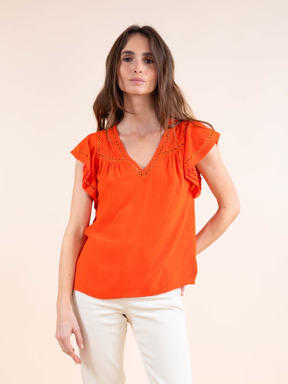 Plumetis-Bluse in Mandarine