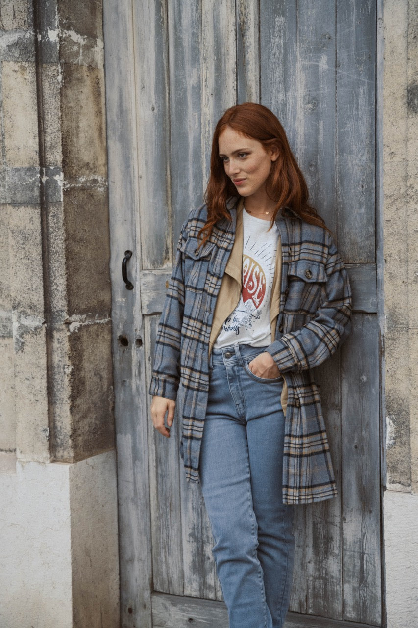 Lange karierte Jacke