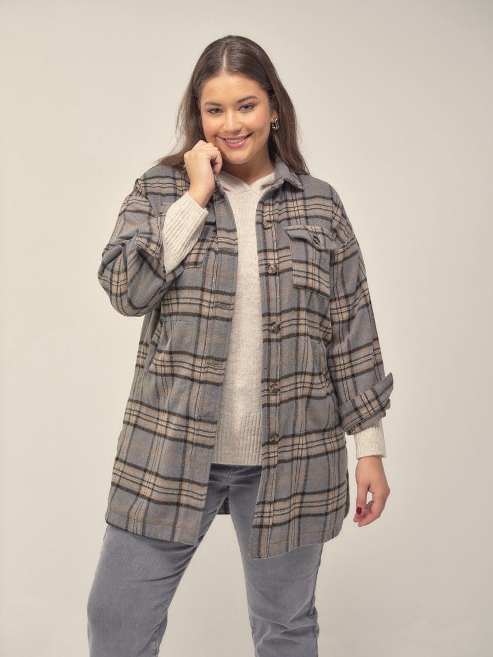 Lange karierte Jacke