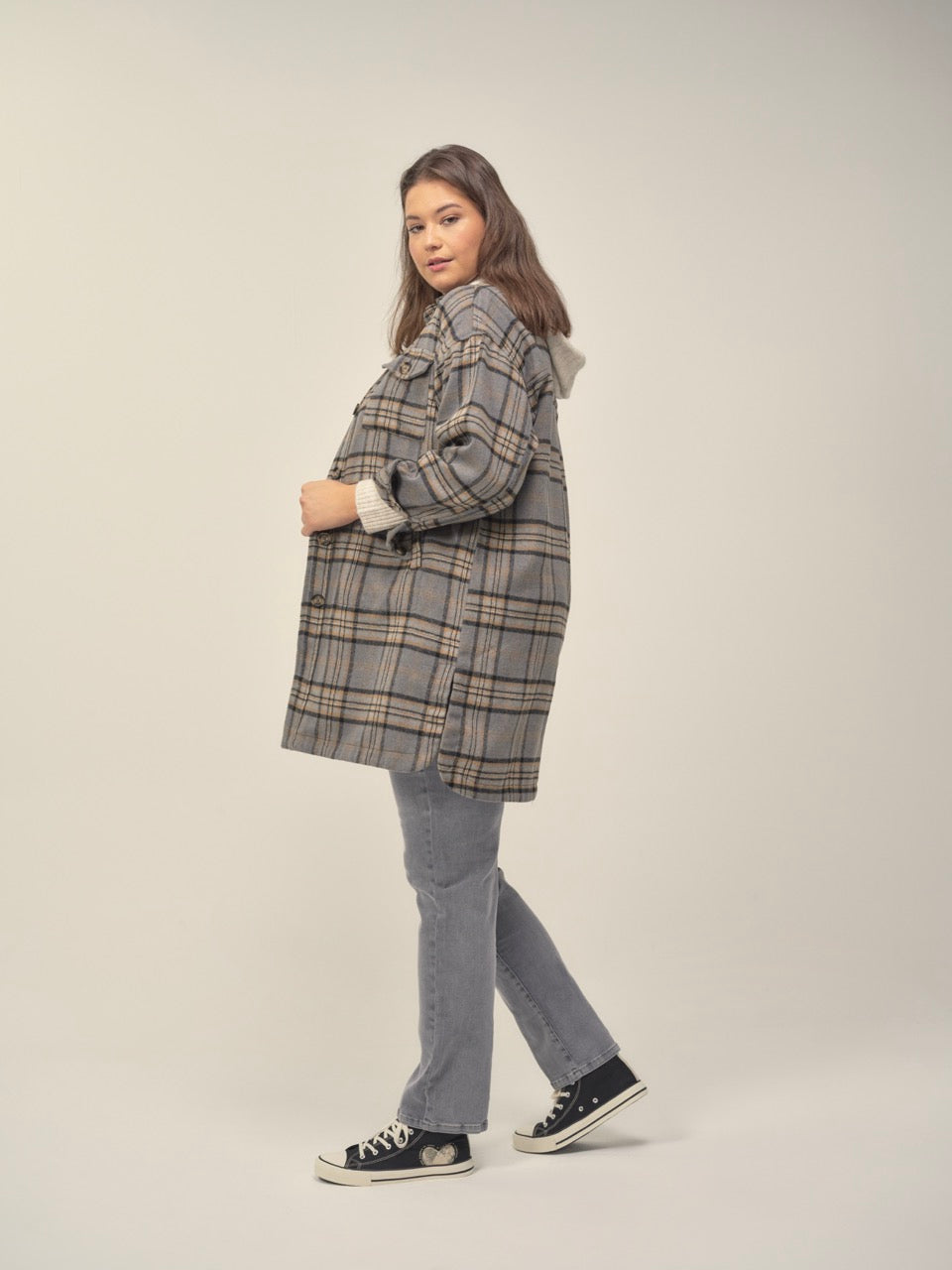 Lange karierte Jacke