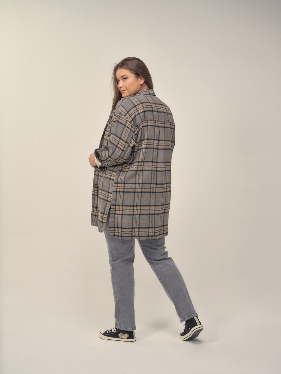 Lange karierte Jacke