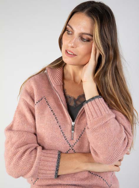 Pullover mit Trucker-Kragen in Rosé