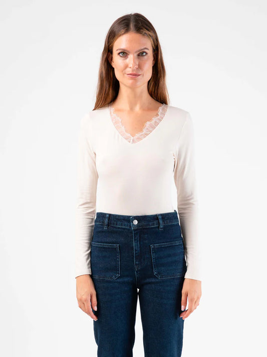 T-Shirt mit Spitze MONICA in Graubeige