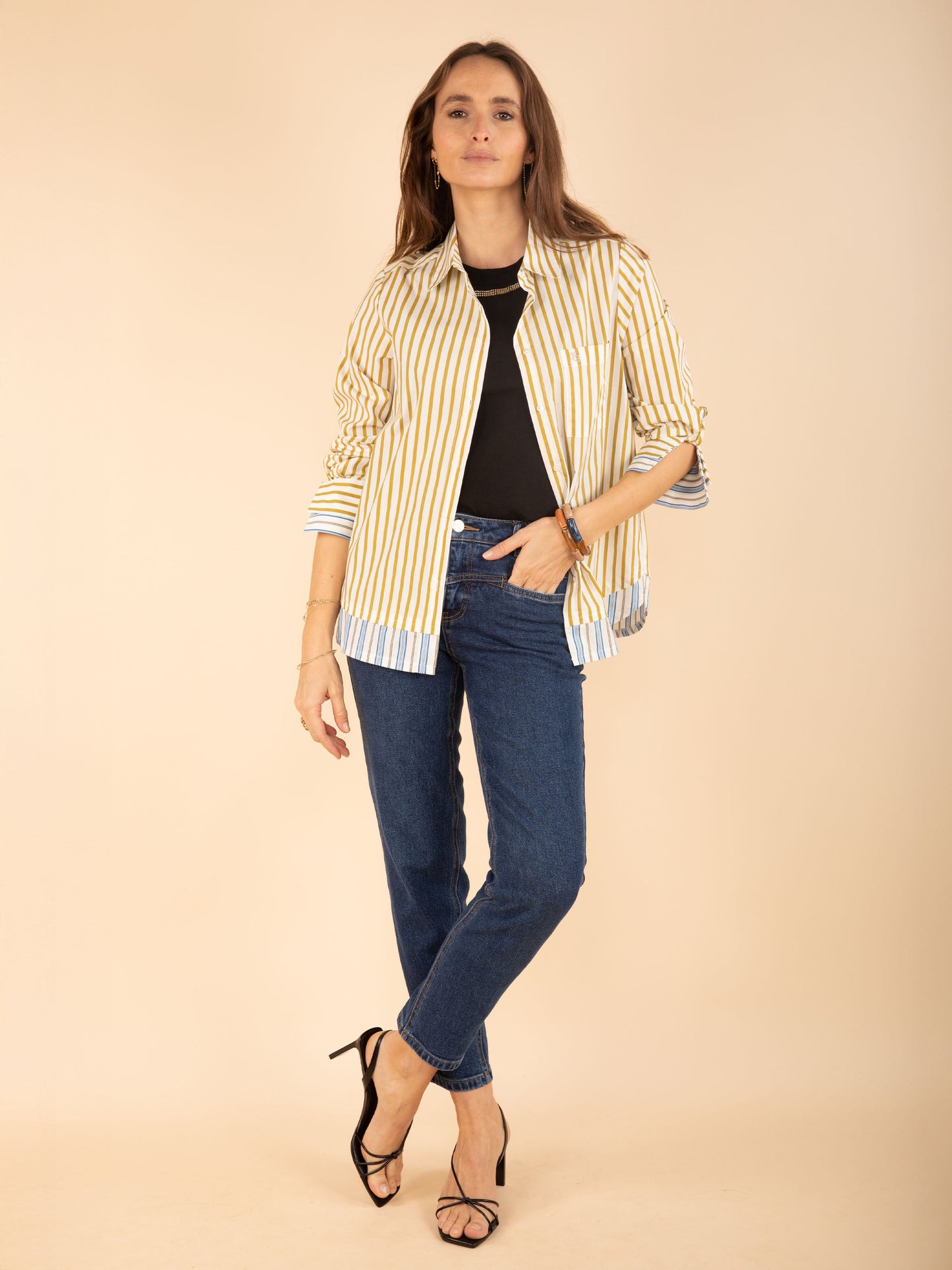 Gestreiftes Hemd in Kaki