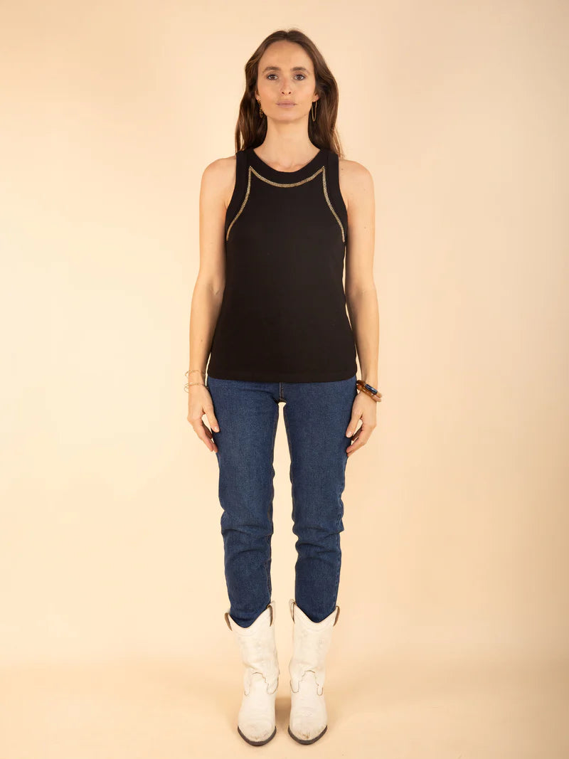 Tanktop mit Perlen in Schwarz