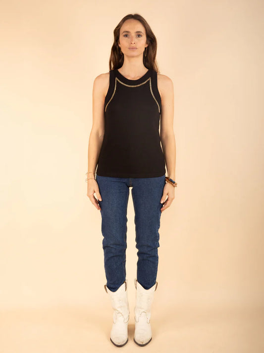 Tanktop mit Perlen in Schwarz