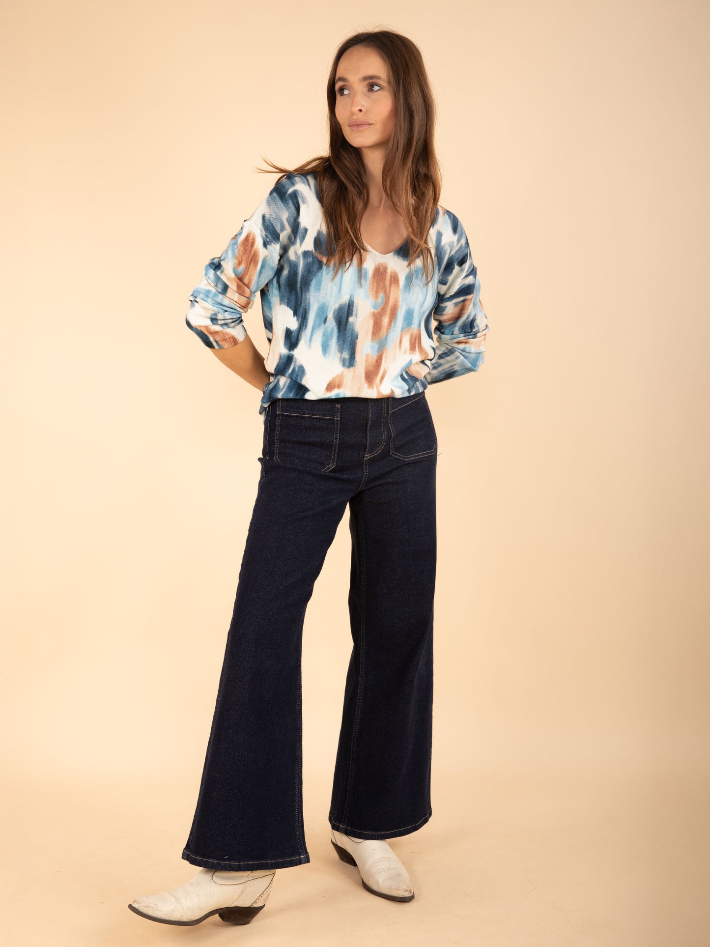 Pullover mit V-Ausschnitt und Print