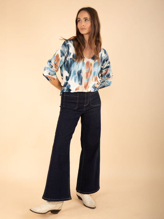 Pullover mit V-Ausschnitt und Print