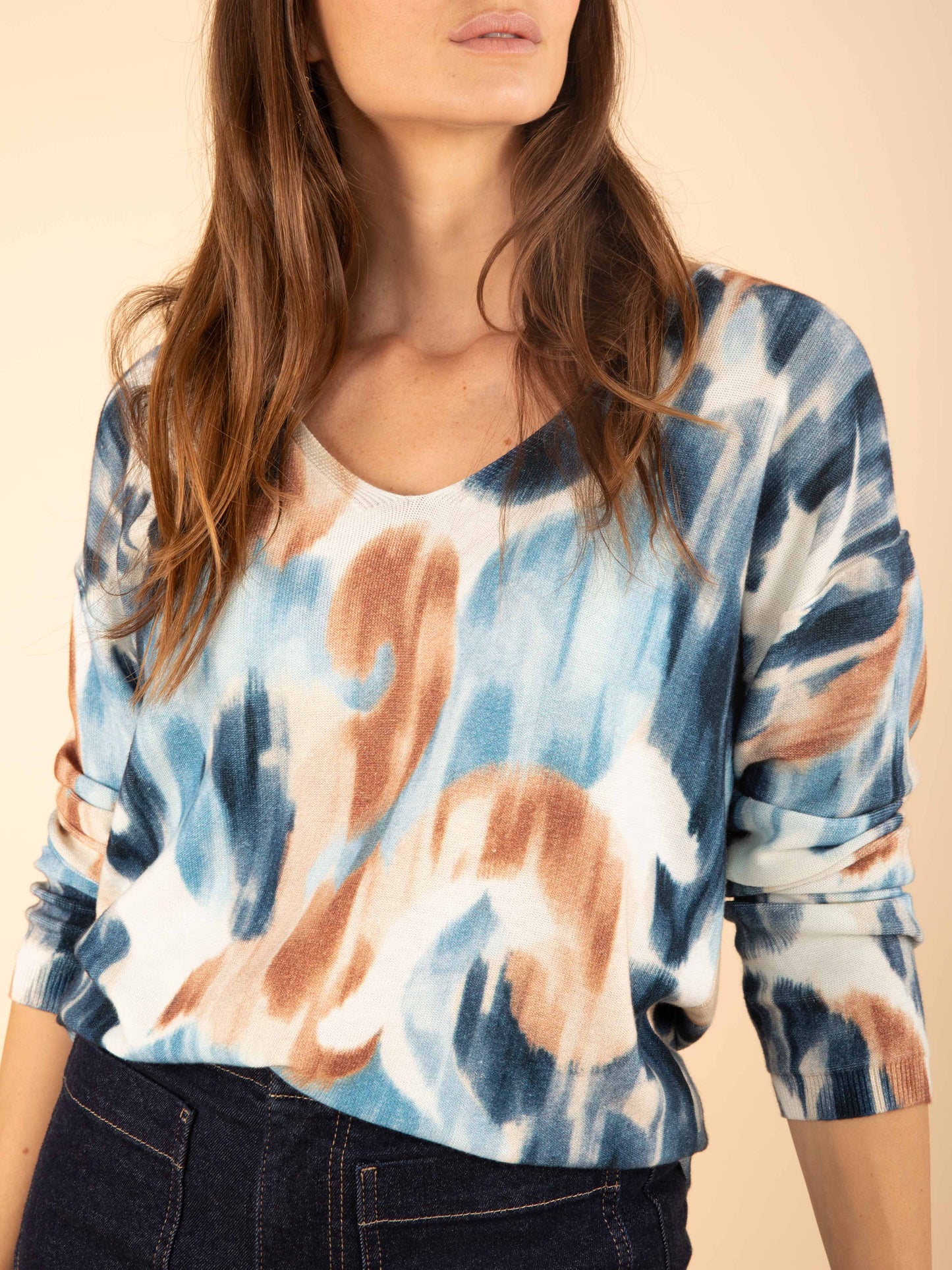 Pullover mit V-Ausschnitt und Print