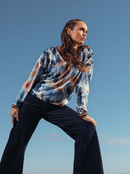 Pullover mit V-Ausschnitt und Print
