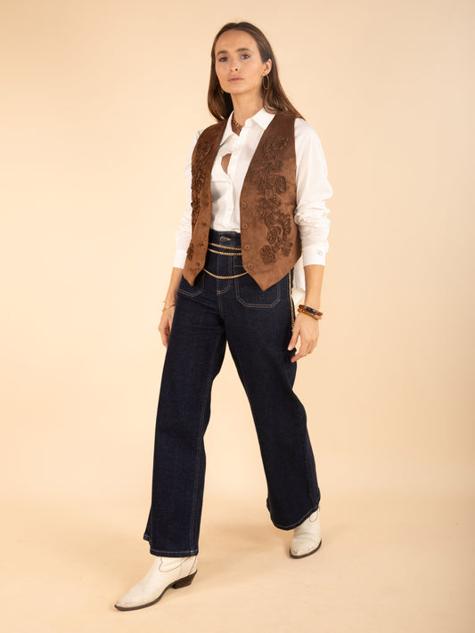 Bestickte Weste aus Wildlederimitat