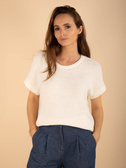 Kurzärmeliger Pullover in Écru