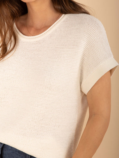 Kurzärmeliger Pullover in Écru