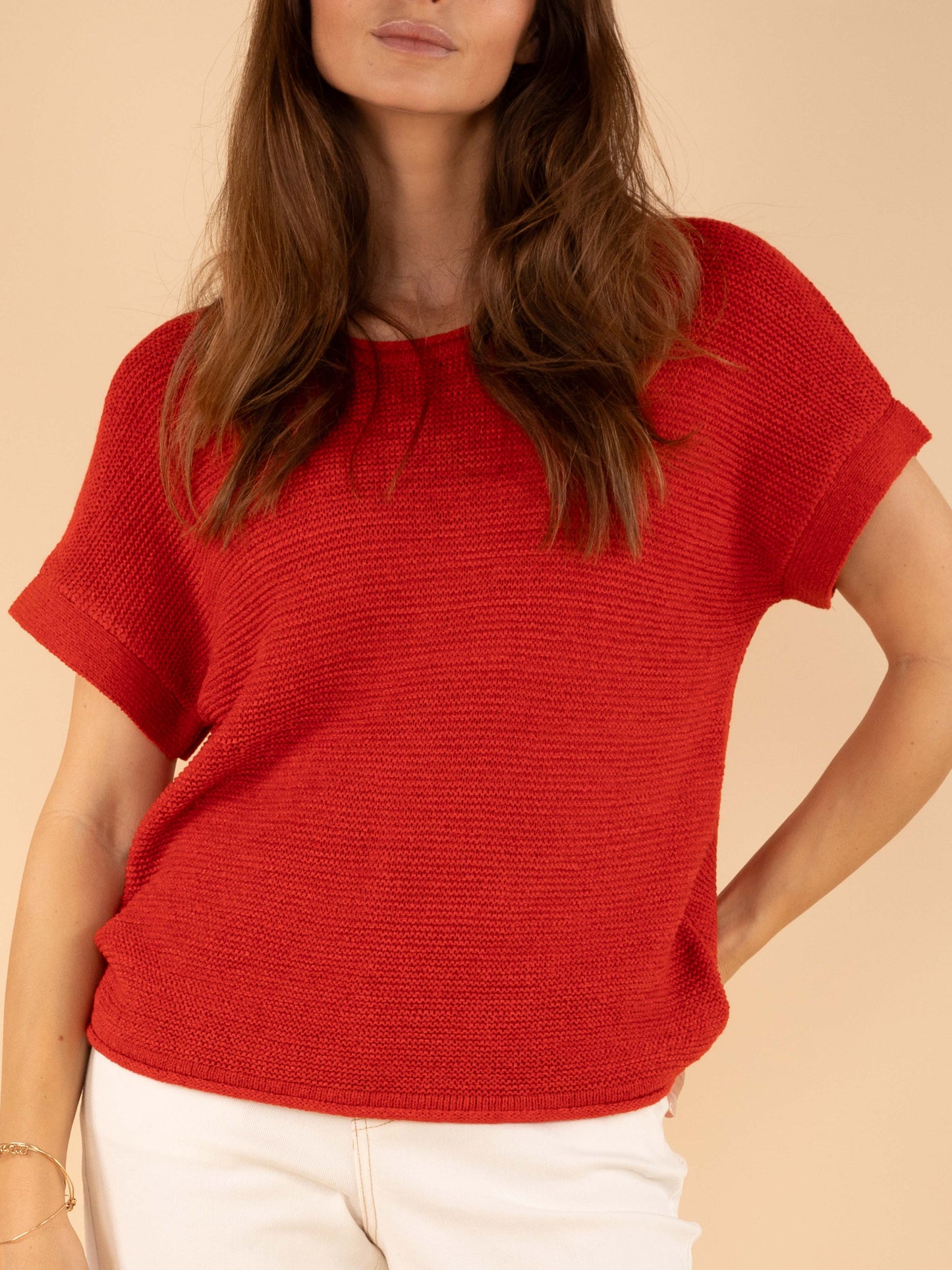 Kurzärmeliger Pullover in Orange