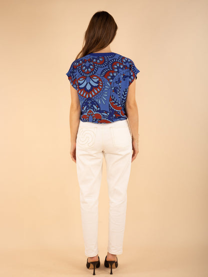 Ärmellose Bluse mit Knoten in Blaugrün