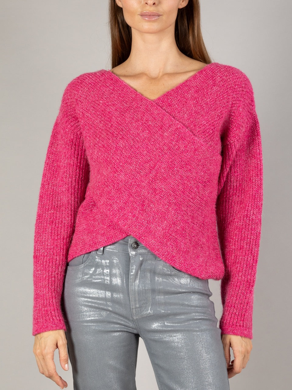 Überkreuzter Reverso-Pulli in Fuchsia