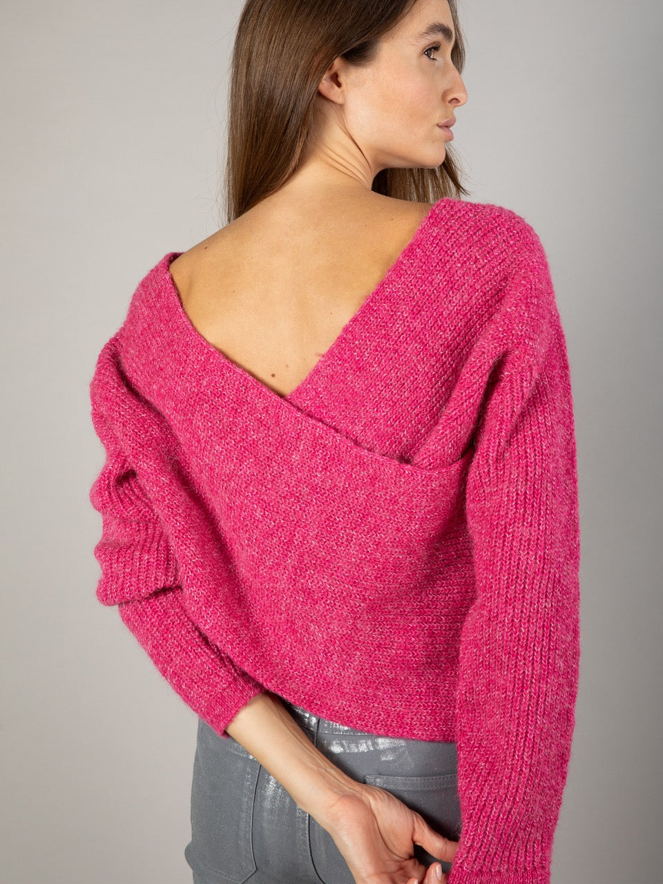 Überkreuzter Reverso-Pulli in Fuchsia