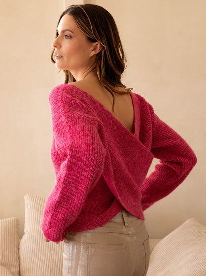 Überkreuzter Reverso-Pulli in Fuchsia