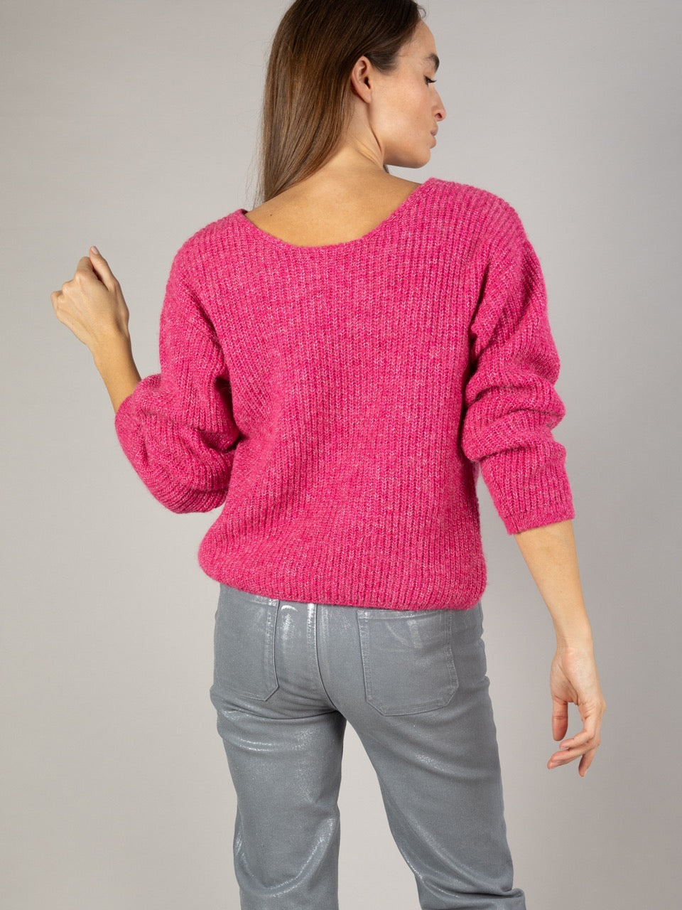 Überkreuzter Reverso-Pulli in Fuchsia