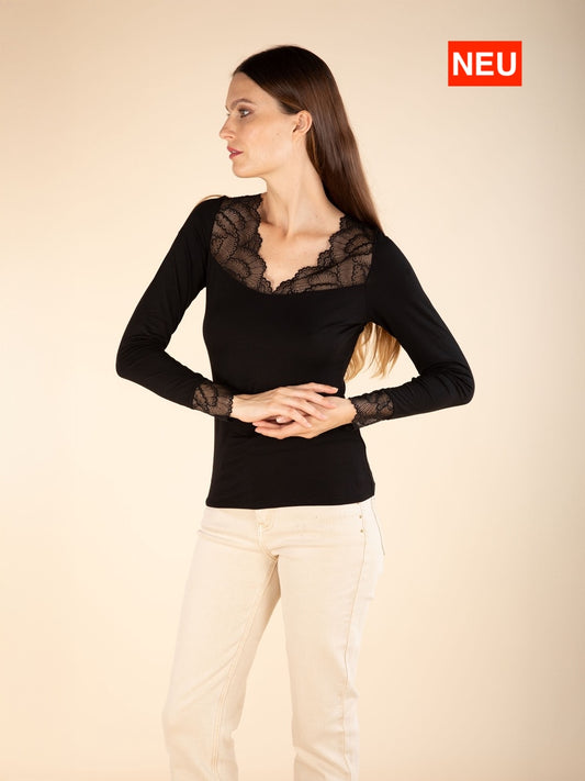 Top mit V-Ausschnitt und Spitze