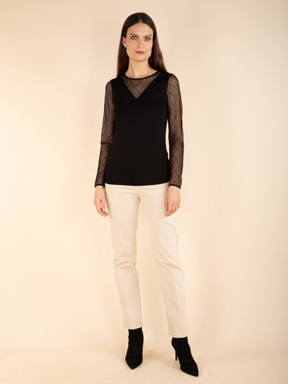 Top mit Spitzenärmeln